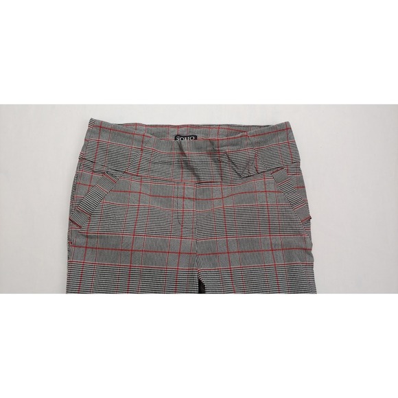 SOHO Pants Women Size S Black Red Plaid Stretch Slim‎ Fit Trousers Career Lq - Picture 5 of 10